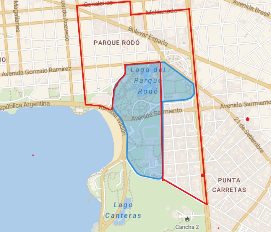 Mapa de Parque Rodó y Punta Carretas con ubicación de Cerrajería Leo Punta Carretas