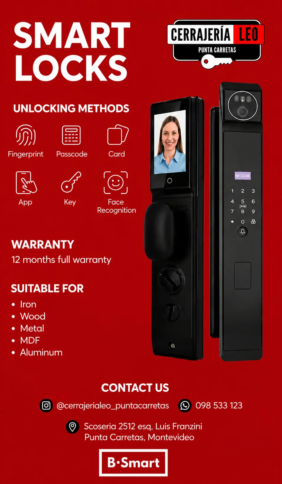 B-Smart electronic lock with facial recognition camera and keypad