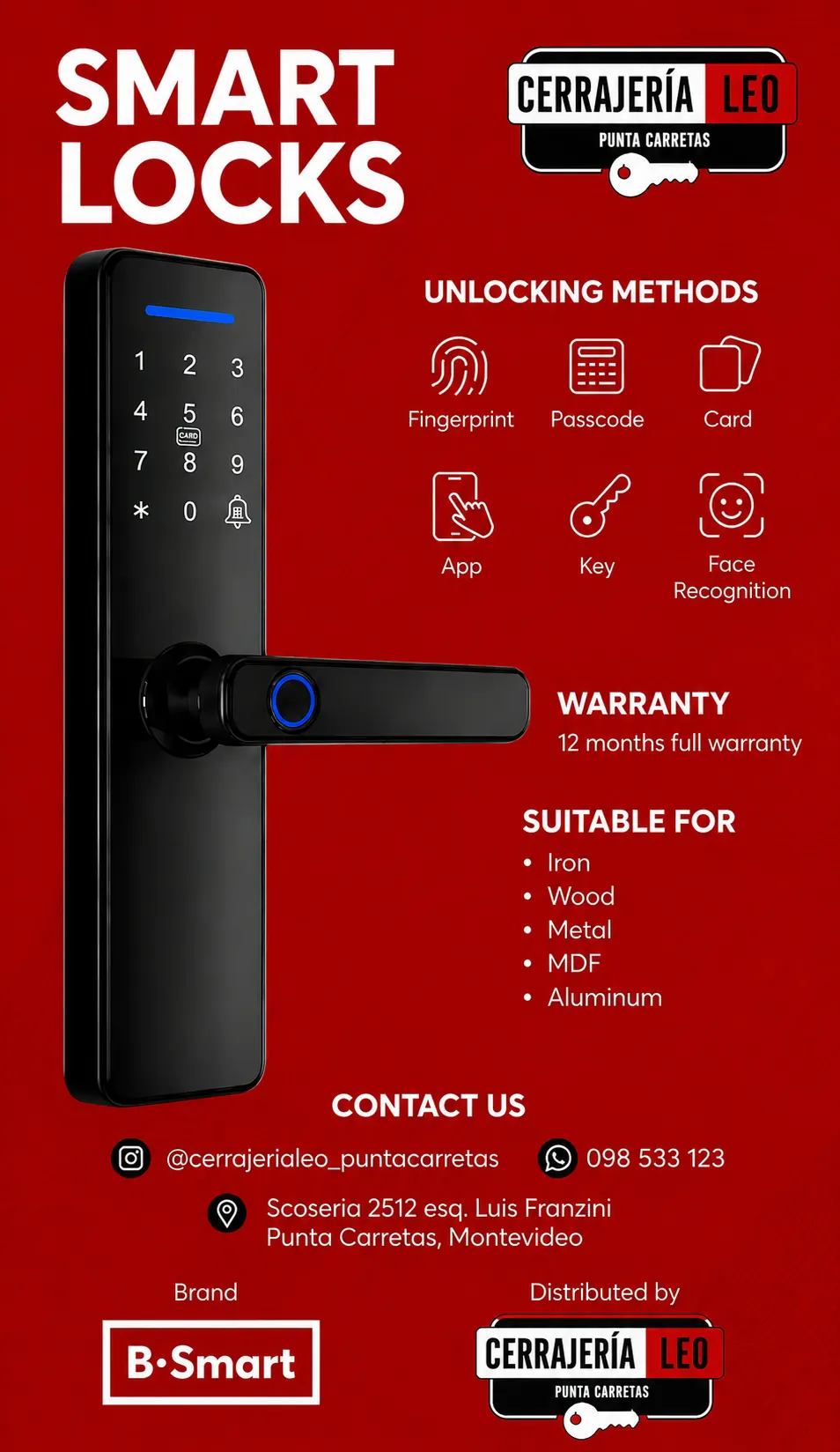 B-Smart electronic lock with fingerprint reader and keypad